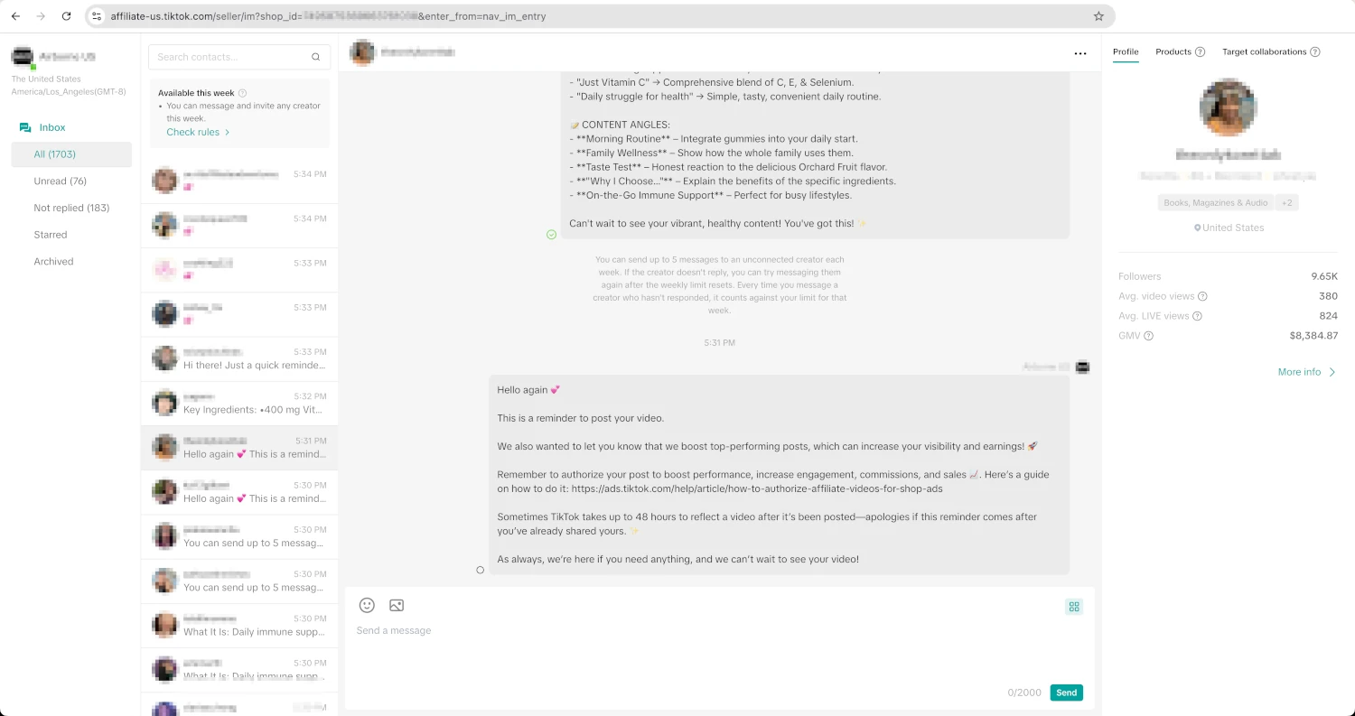TikTok Shop Creators Messages